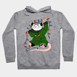 Opossum in Christmas sweater, assorting light bulbs Hoodie